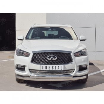 27 999 р. Защита переднего бампера (2 трубыØ75х42 мм, нержавейка) Russtal INFINITI QX60 L50 рестайлинг (2016-2021)  с доставкой в г. Тольятти. Увеличить фотографию 2