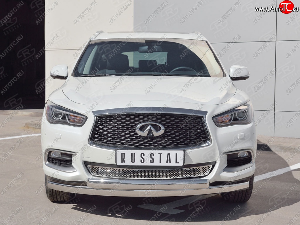 27 999 р. Защита переднего бампера (2 трубыØ75х42 мм, нержавейка) Russtal INFINITI QX60 L50 рестайлинг (2016-2021)  с доставкой в г. Тольятти