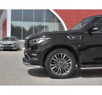 24 649 р. Защита переднего бампера (2 трубы Ø63 и 42 мм, нержавейка) SLITKOFF  INFINITI QX80  Z62 (2018-2024) 2-ой рестайлинг  с доставкой в г. Тольятти. Увеличить фотографию 2