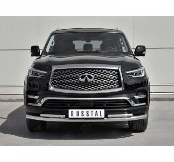 24 649 р. Защита переднего бампера (2 трубы Ø63 и 42 мм, нержавейка) SLITKOFF  INFINITI QX80  Z62 (2018-2024) 2-ой рестайлинг  с доставкой в г. Тольятти. Увеличить фотографию 3