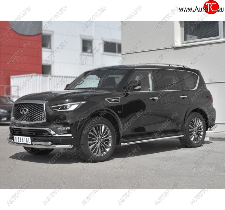 24 649 р. Защита переднего бампера (2 трубы Ø63 и 42 мм, нержавейка) SLITKOFF  INFINITI QX80  Z62 (2018-2024) 2-ой рестайлинг  с доставкой в г. Тольятти