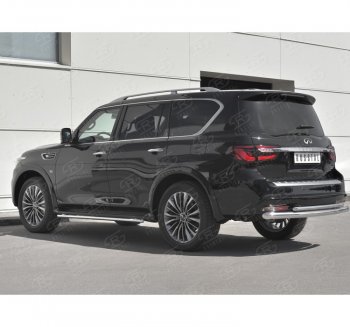 21 549 р. Защита заднего бампера (2 трубы Ø76 и 42 мм, нержавейка) SLITKOFF  INFINITI QX80  Z62 (2018-2024) 2-ой рестайлинг  с доставкой в г. Тольятти. Увеличить фотографию 1