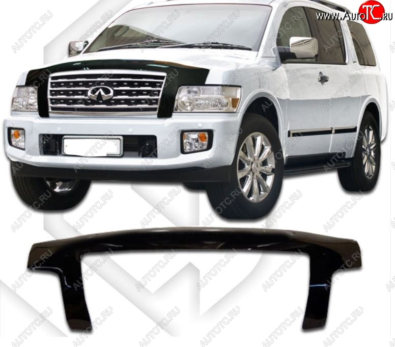 2 999 р. Дефлектор капота CA-Plastiс exclusive  INFINITI QX56  JA60 (2004-2007) дорестайлинг (Classic черный, Без надписи)  с доставкой в г. Тольятти