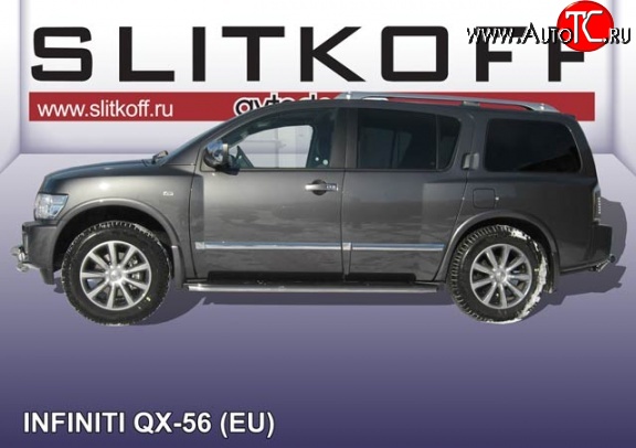 17 299 р. Защита порогов из круглой трубы диаметром 42 мм Slitkoff INFINITI QX56 JA60 рестайлинг (2007-2010) (Нержавейка, Полированная)  с доставкой в г. Тольятти