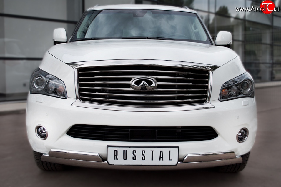 26 399 р. Защита переднего бампера (2 трубыØ76х42 мм, нержавейка) Russtal INFINITI QX56 Z62 (2010-2013)  с доставкой в г. Тольятти