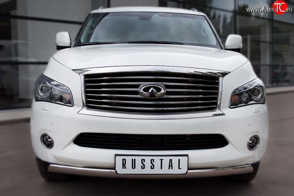 17 299 р. Защита переднего бампера (Ø75х42 мм, нержавейка) Russtal INFINITI QX56 Z62 (2010-2013)  с доставкой в г. Тольятти