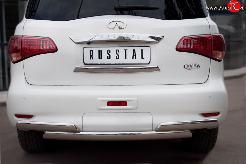 25 699 р. Защита заднего бампера (Ø75x42 мм, нержавейка) Russtal INFINITI QX56 Z62 (2010-2013)  с доставкой в г. Тольятти