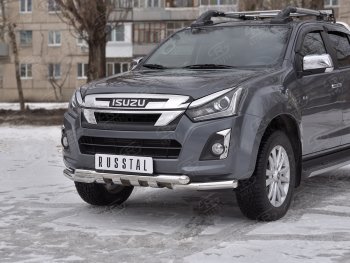 Защита переднего бампера (Ø 63 мм с клыками, нержавейка) SLITKOFF Isuzu D-Max RT85,TFR DoubleCab рестайлинг (2015-2021)