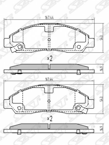 Колодки тормозные SAT (передние) Mitsubishi Lancer 10 седан дорестайлинг (2007-2010)