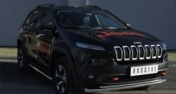 21 599 р. Защита переднего бампера (Trailhawk 2 трубыØ63 и 42 мм, нержавейка) SLITKOFF Jeep Cherokee KL дорестайлинг (2014-2017)  с доставкой в г. Тольятти. Увеличить фотографию 2