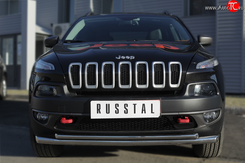 21 599 р. Защита переднего бампера (Trailhawk 2 трубыØ63 и 42 мм, нержавейка) SLITKOFF Jeep Cherokee KL дорестайлинг (2014-2017)  с доставкой в г. Тольятти