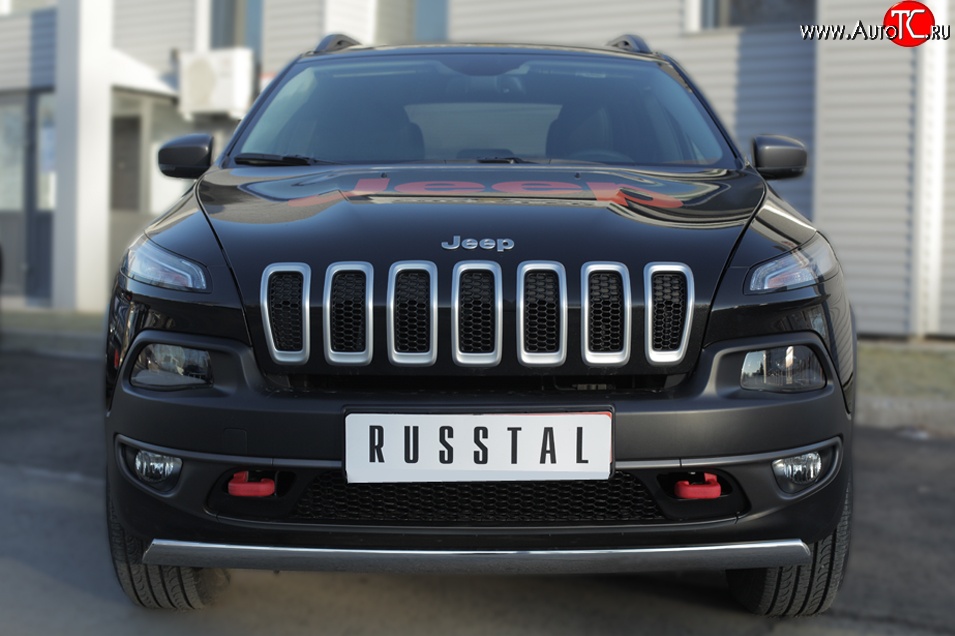 5 299 р. Защита переднего бампера (Trailhawk Ø75х42 мм, нержавейка) Russtal  Jeep Cherokee  KL (2014-2017) дорестайлинг  с доставкой в г. Тольятти