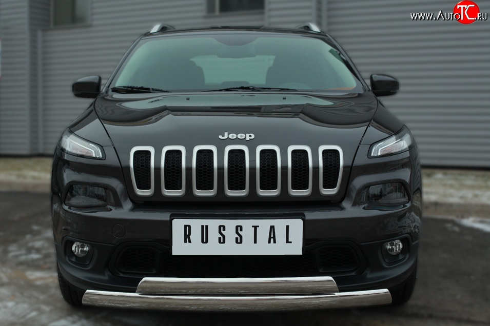 24 749 р. Защита переднего бампера (2 трубыØ75х42 мм, нержавейка) Russtal Jeep Cherokee KL дорестайлинг (2014-2017)  с доставкой в г. Тольятти