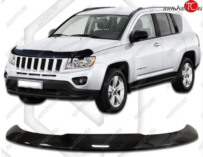 2 199 р. Дефлектор капота CA-Plastic  Jeep Compass  MK (2011-2015) рестайлинг (Classic черный, Без надписи)  с доставкой в г. Тольятти