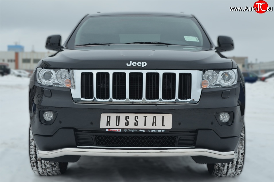 15 249 р. Защита переднего бампера (Ø63 мм волна, нержавейка) SLITKOFF Jeep Grand Cherokee WK2 дорестайлинг (2010-2013)  с доставкой в г. Тольятти