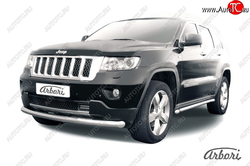 14 579 р. Защита переднего бампера Arbori (нержавейка, 1 труба d76 mm). Jeep Grand Cherokee WK2 дорестайлинг (2010-2013)  с доставкой в г. Тольятти