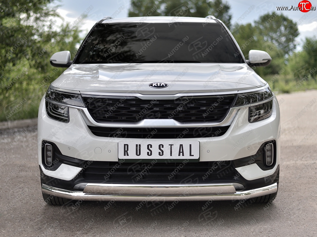 22 949 р. Защита переднего бампера (2 трубы Ø63 и 75х42 мм, нержавейка) Russtal KIA Seltos (2019-2024)  с доставкой в г. Тольятти