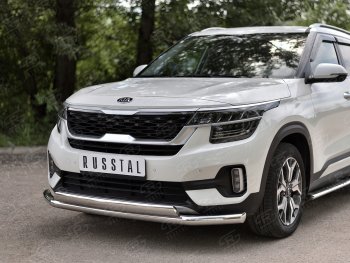 22 949 р. Защита переднего бампера (2 трубы Ø63 и 75х42 мм, нержавейка) Russtal KIA Seltos (2019-2024)  с доставкой в г. Тольятти. Увеличить фотографию 2