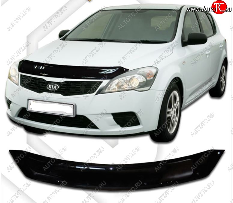 2 049 р. Дефлектор капота CA-Plastic  KIA Ceed  1 ED (2010-2012) рестайлинг, хэтчбэк 5 дв. (Classic черный, Без надписи)  с доставкой в г. Тольятти