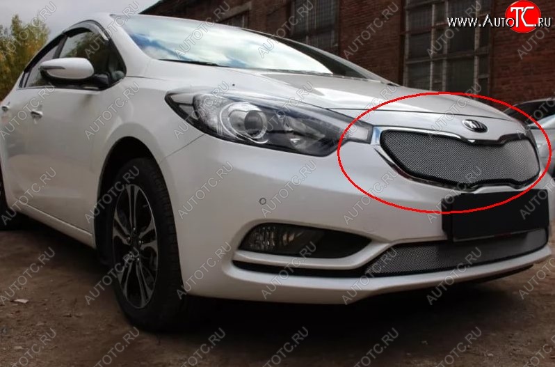 1 539 р. Сетка в решетку радиатора Russtal  KIA Cerato  3 YD (2013-2016) дорестайлинг седан (хром)  с доставкой в г. Тольятти