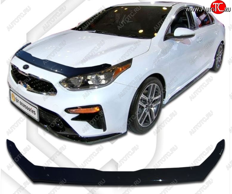 2 099 р. Дефлектор капота CA-Plastiс  KIA Cerato  4 BD (2018-2021) дорестайлинг седан, дорестайлинг, хэтчбэк (Classic черный, Без надписи)  с доставкой в г. Тольятти