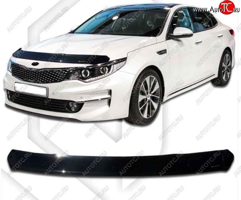 2 099 р. Дефлектор капота CA-Plastiс  KIA Optima  4 JF (2015-2018) дорестайлинг универсал, дорестайлинг седан (Classic черный, Без надписи)  с доставкой в г. Тольятти