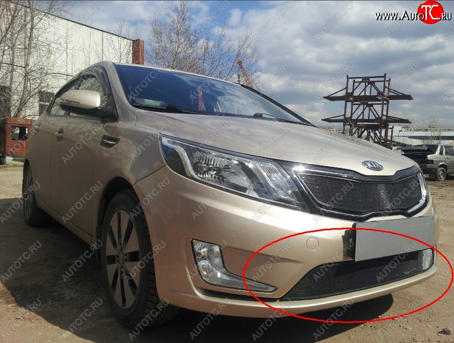 2 199 р. Нижняя защитная сетка на бампер Russtal (черная) KIA Rio 3 QB дорестайлингхэтчбек5дв. (2011-2015)  с доставкой в г. Тольятти