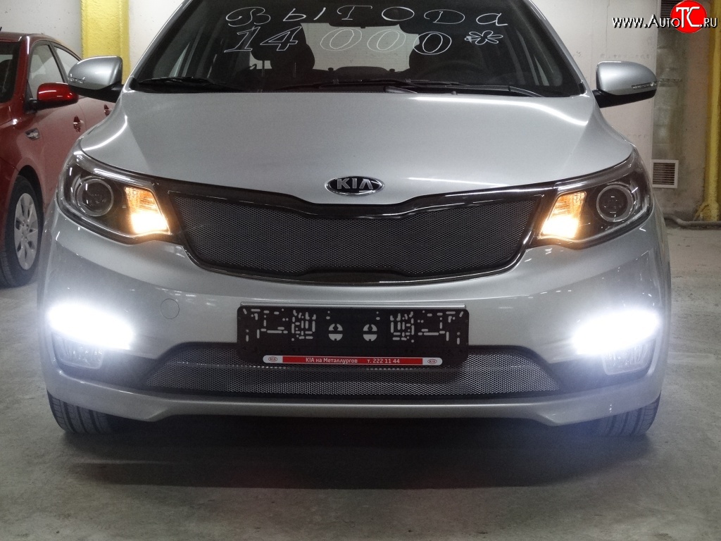 1 539 р. Нижняя сетка на бампер Russtal (хром)  KIA Rio  3 QB (2015-2017) рестайлинг седан, рестайлингхэтчбек5дв.  с доставкой в г. Тольятти