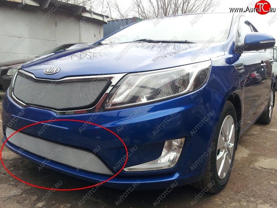 1 599 р. Нижняя защитная сетка на бампер Russtal (хром) KIA Rio 3 QB дорестайлинг седан (2011-2015)  с доставкой в г. Тольятти