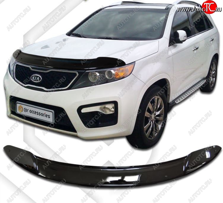 2 099 р. Дефлектор капота CA-Plastiс  KIA Sorento  XM (2009-2012) дорестайлинг (серия Classic черный, Без надписи)  с доставкой в г. Тольятти