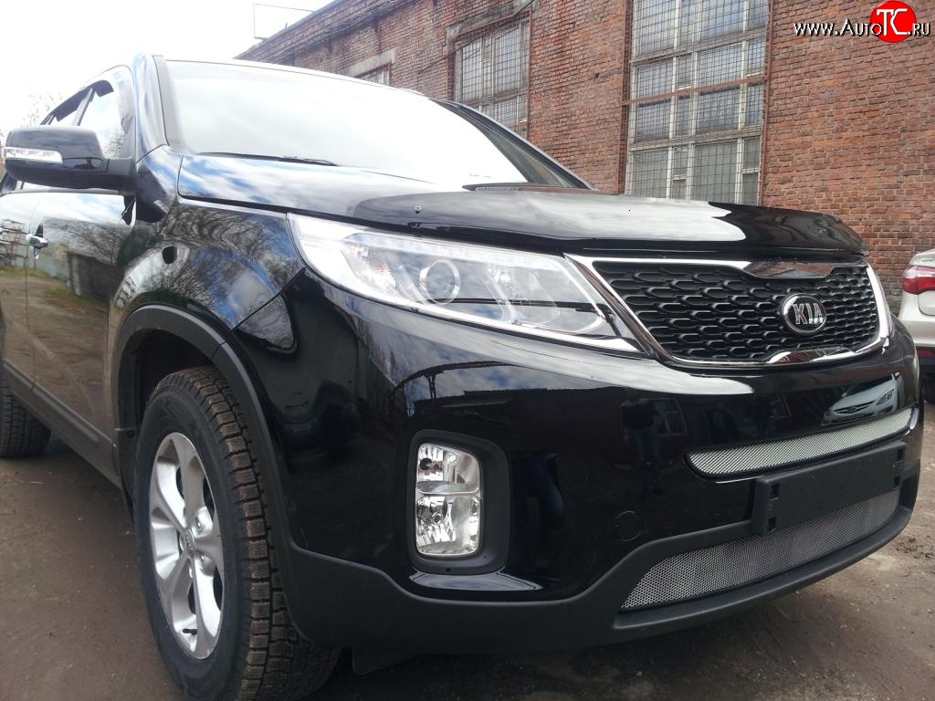 1 539 р. Нижняя сетка на бампер Russtal (хром)  KIA Sorento  XM (2012-2015) рестайлинг  с доставкой в г. Тольятти