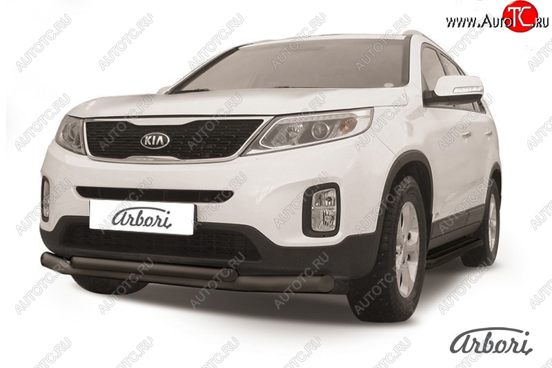 7 019 р. Защита переднего бампера Arbori (черная, 2 трубы d57 и 42 mm) KIA Sorento XM рестайлинг (2012-2015)  с доставкой в г. Тольятти