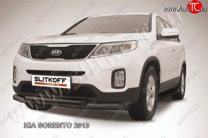 12 699 р. Защита переднего бампера из труб d76+57 Slitkoff (двойная) KIA Sorento XM рестайлинг (2012-2015) (Цвет: серебристый)  с доставкой в г. Тольятти