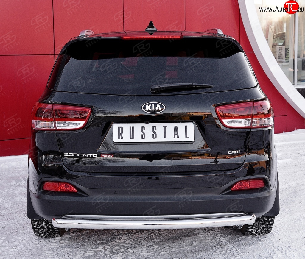 7 999 р. Защита заднего бампера (Ø75x42 мм, нержавейка) Russtal  KIA Sorento  UM/Prime (2014-2018) дорестайлинг  с доставкой в г. Тольятти