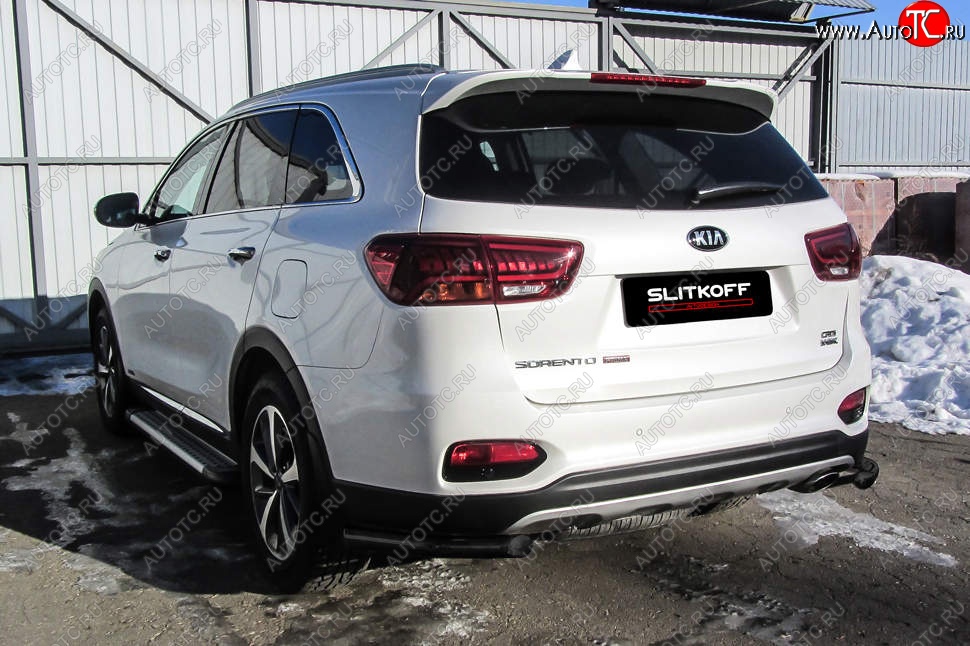 4 999 р. Защита заднего бампера Slitkoff (уголки, d57) KIA Sorento UM/Prime рестайлинг (2018-2020) (Сталь с полимерным покрытием. Цвет: чёрный)  с доставкой в г. Тольятти