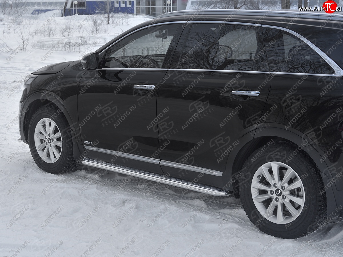 22 999 р. Порожки для ног SLITKOFF (Ø42 мм) KIA Sorento UM/Prime рестайлинг (2018-2020) (Лист алюминиевый, труба - сталь окрашенная в черный цвет)  с доставкой в г. Тольятти