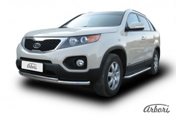 17 099 р. Защита переднего бампера Arbori (нержавейка, 2 трубы d57 и 42 mm) KIA Sorento XM дорестайлинг (2009-2012)  с доставкой в г. Тольятти. Увеличить фотографию 2