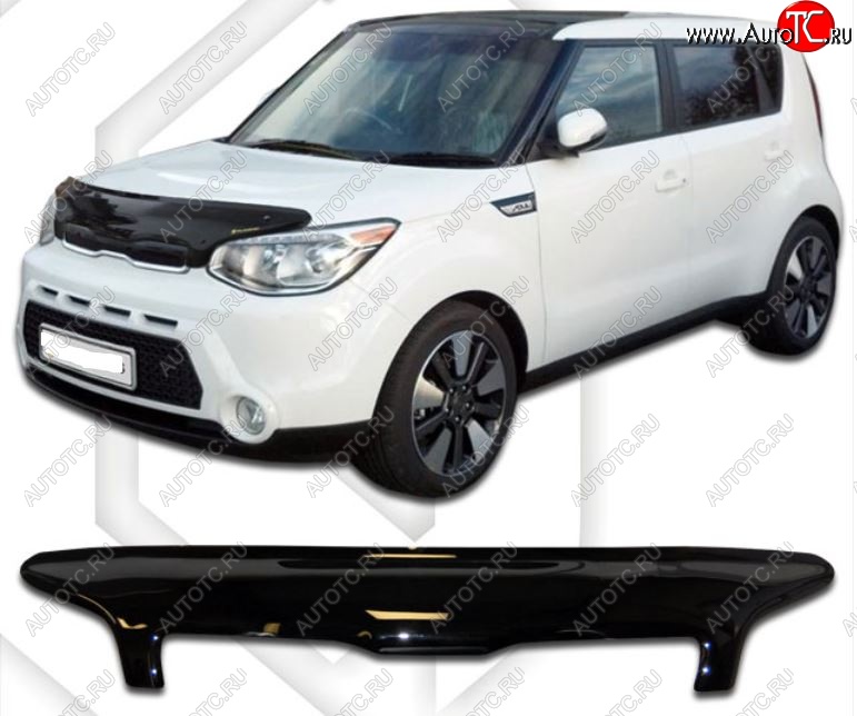 2 099 р. Дефлектор капота CA-Plastic  KIA Soul  PS (2014-2016) дорестайлинг (Classic черный, Без надписи)  с доставкой в г. Тольятти