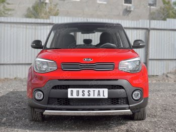 10 349 р. Защита переднего бампера (Ø75х42 мм, нержавейка) Russtal  KIA Soul  PS (2014-2016) дорестайлинг  с доставкой в г. Тольятти. Увеличить фотографию 2