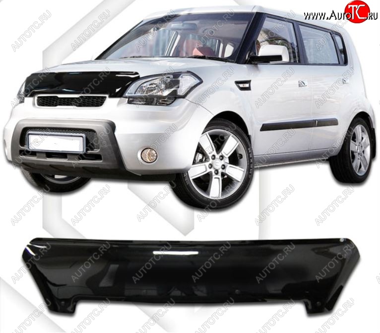 2 049 р. Дефлектор капота CA-Plastic  KIA Soul  AM (2008-2011) дорестайлинг (Classic черный, Без надписи)  с доставкой в г. Тольятти