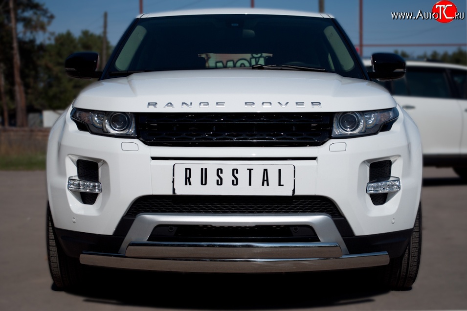 27 649 р. Защита переднего бампера (2 трубыØ75х42 мм, нержавейка) Russtal Land Rover Range Rover Evoque 1 L538 дорестайлинг 5 дв. (2011-2015)  с доставкой в г. Тольятти