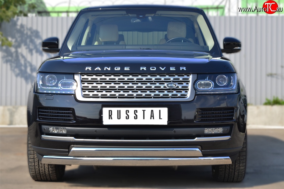 27 649 р. Защита переднего бампера (2 трубыØ75х42 мм, нержавейка) Russtal Land Rover Range Rover 4 L405 дорестайлинг (2012-2017)  с доставкой в г. Тольятти