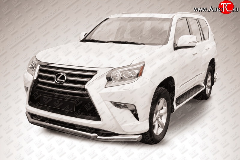 22 999 р. Двойная защита переднего бампера из труб диаметром 76 и 57 мм Slitkoff  Lexus GX460  J150 (2013-2022) 1-ый рестайлинг, 2-ой рестайлинг (Нержавейка, Полированная)  с доставкой в г. Тольятти