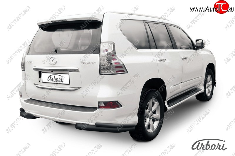 11 159 р. Защита заднего бампера Arbori (уголки, черная, 2 трубы d76 и 42 mm). Lexus GX460 J150 1-ый рестайлинг (2013-2019)  с доставкой в г. Тольятти