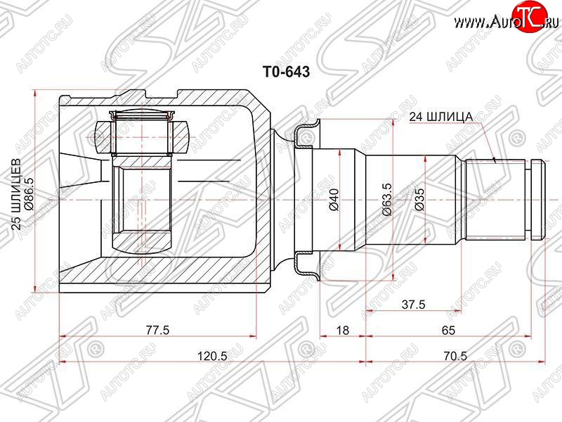 2 799 р. ШРУС SAT (внутренний правый, трипоид) Toyota Auris E150 хэтчбэк 5 дв. рестайлинг (2010-2012)  с доставкой в г. Тольятти