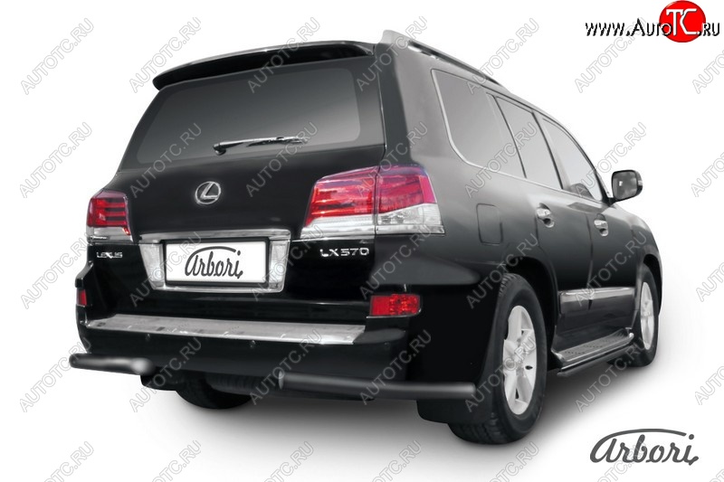 9 719 р. Защита заднего бампера Arbori (уголки, черная, 1 труба d76 mm). Lexus LX570 J200 1-ый рестайлинг (2012-2015)  с доставкой в г. Тольятти