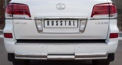 Защита заднего бампера (2 трубы Ø76 и 42 мм, нержавейка) SLITKOFF Lexus LX570 J200 1-ый рестайлинг (2012-2015)