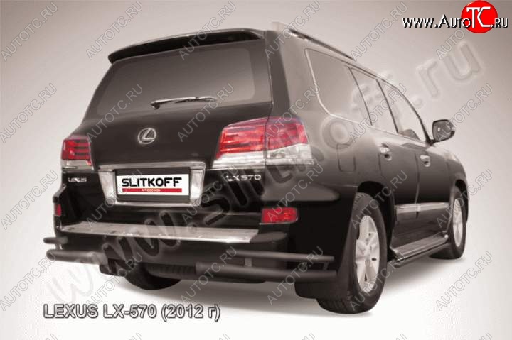 15 649 р. Защита заднего бампера из уголков d76+d42 Slitkoff (двойные)  Lexus LX570  J200 (2012-2015) 1-ый рестайлинг (Цвет: серебристый)  с доставкой в г. Тольятти