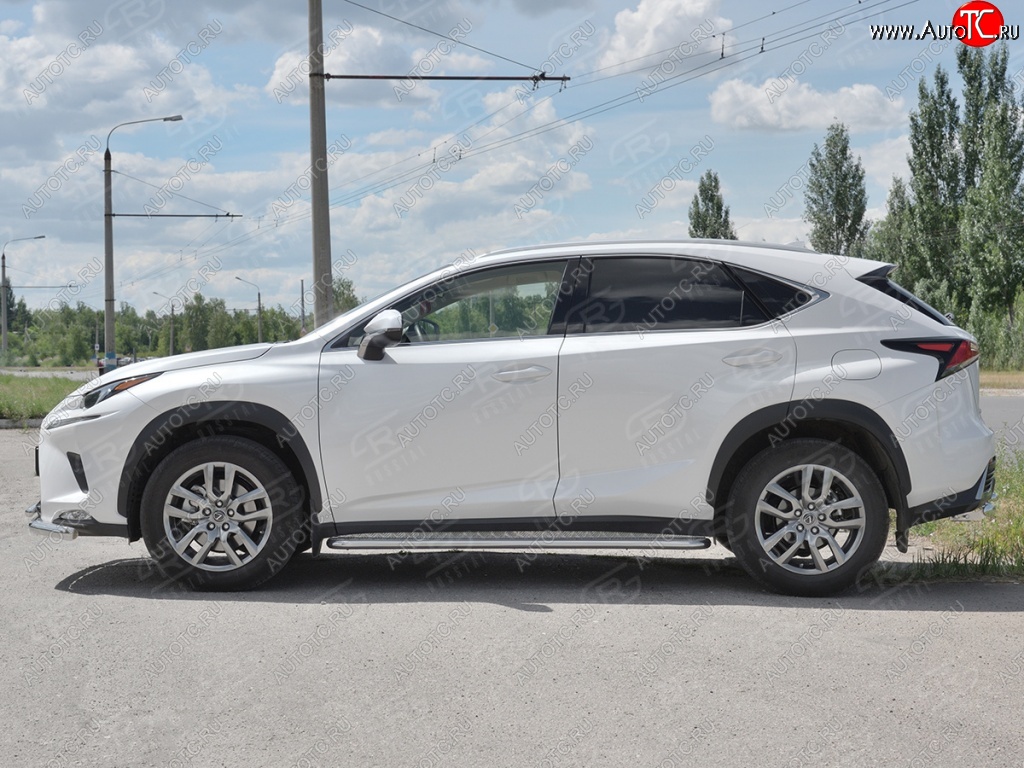 24 649 р. Порожки для ног (труба Ø42) SLITKOFF Lexus NX300h Z10 дорестайлинг (2014-2017) (лист алюм, проф. нерж)  с доставкой в г. Тольятти