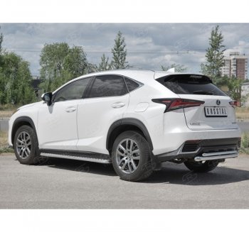 Защита заднего бампера (2 трубы Ø63 и 42 мм, нержавейка) SLITKOFF Lexus NX300h Z10 дорестайлинг (2014-2017)